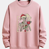 Relaxed Fit Sweatshirt with Christmas Skeleton Coffee Print