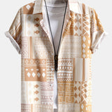 Tribal Geometric Patchwork Button-Up Shirt and Swim Shorts Set