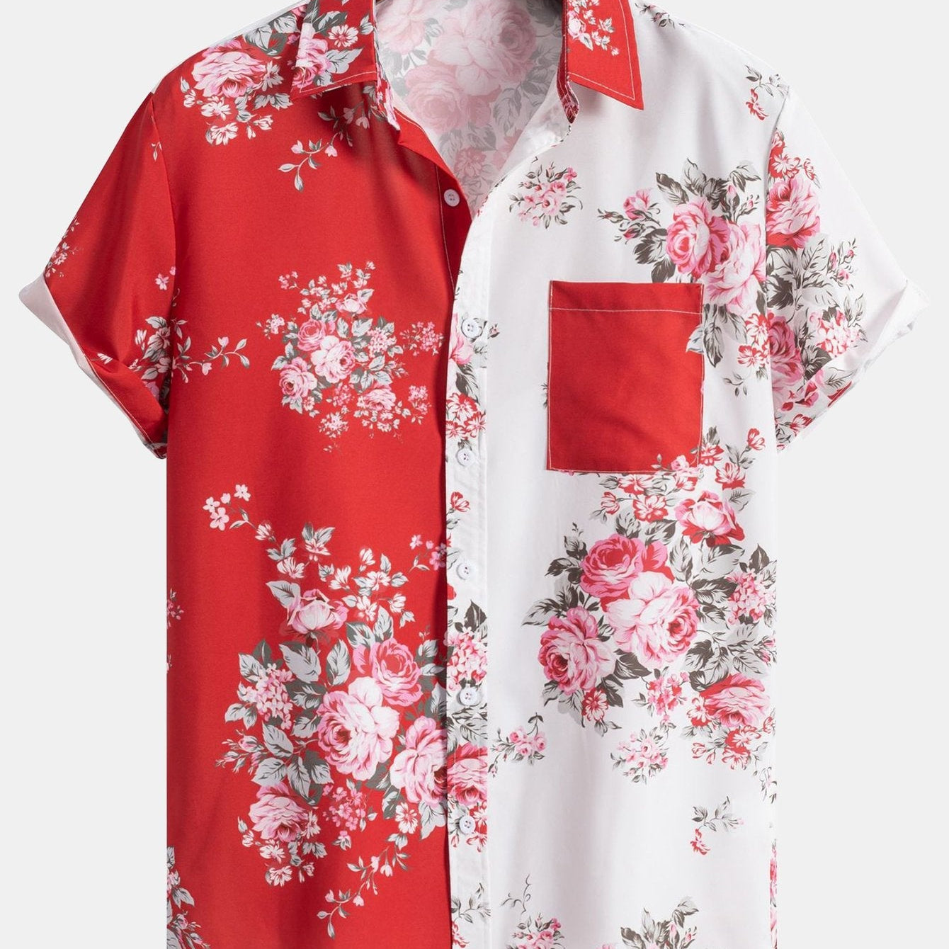 Dual Color Rose Pattern Button-Up Shirt