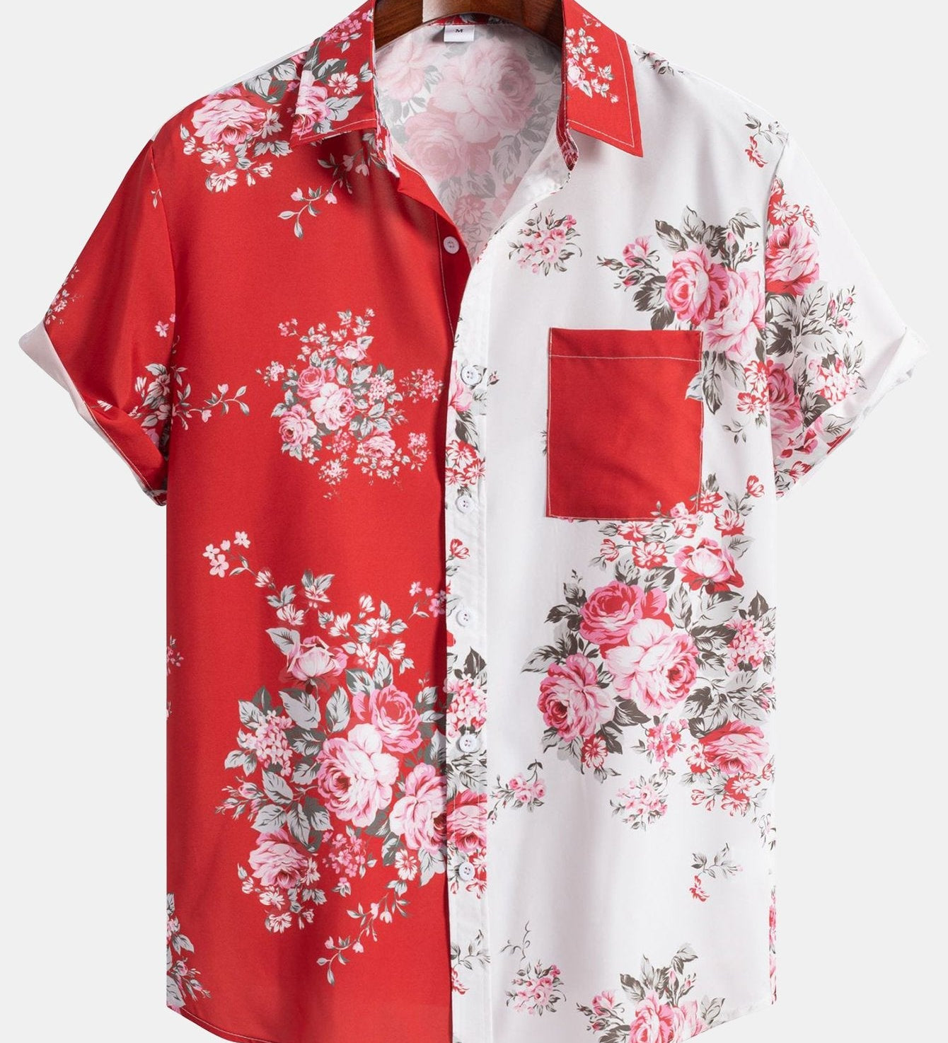 Dual Color Rose Pattern Button-Up Shirt