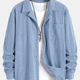Corduroy Long Sleeve Cuban Collar Shirt with Straight Leg Linen Trousers
