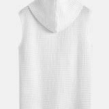 Waffle Knit Sleeveless Hooded Vest and Drawstring Shorts Set