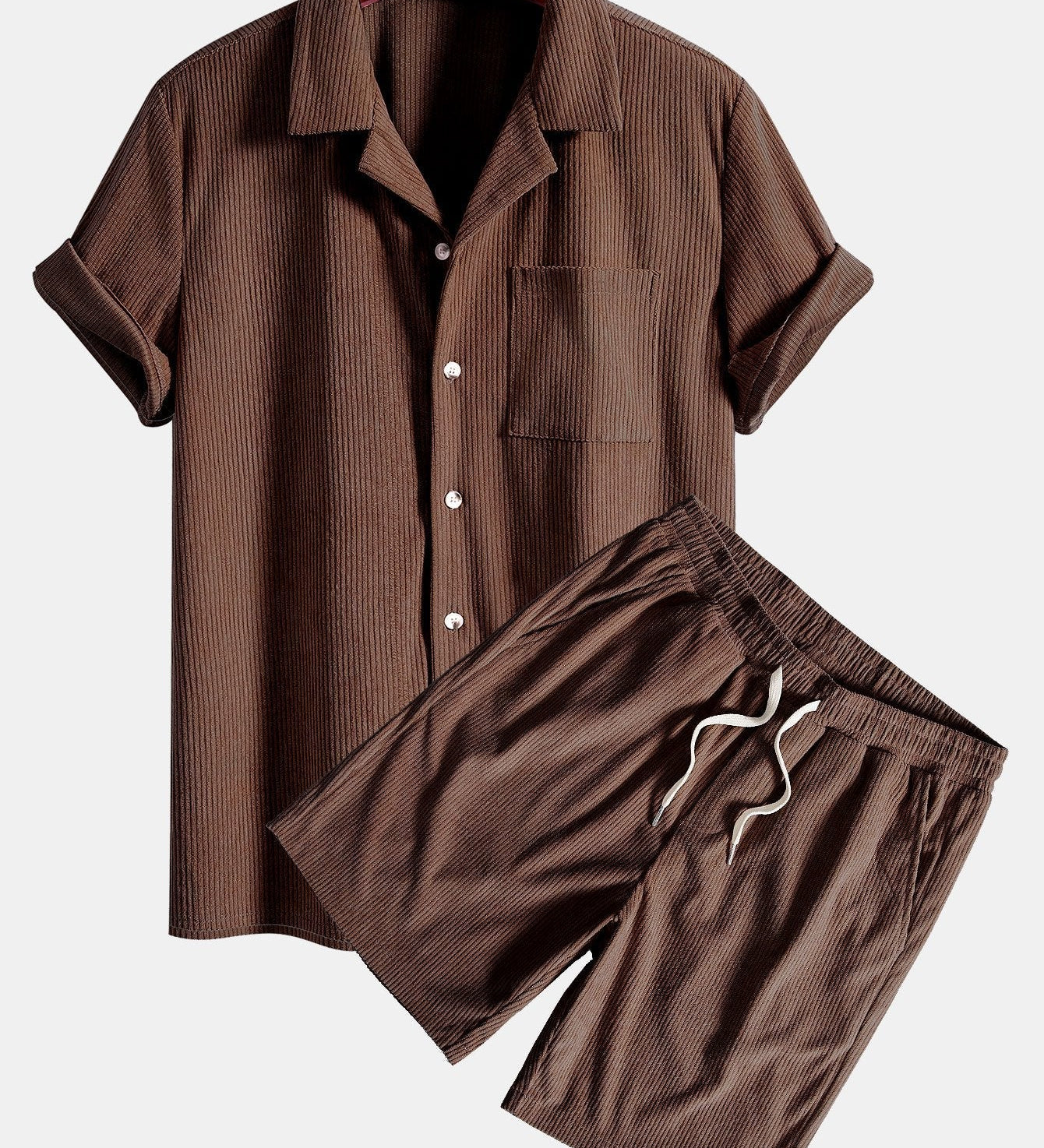 Corduroy Cuban Shirt and Shorts Set with Short Sleeves