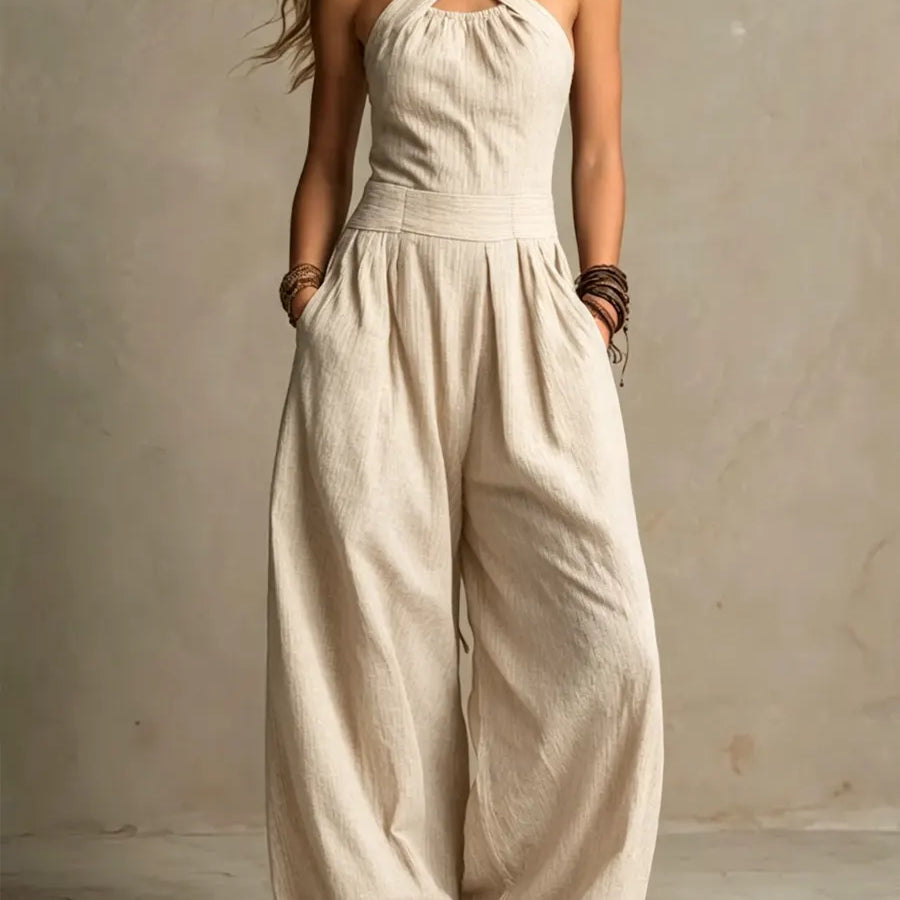 Bianca™ | Elegantiškas jumpsuit iš lino ir medvilnės su kryžminiu iškirpimu