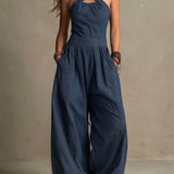 Bianca | Elegantiškas jumpsuit iš lino ir medvilnės su kryžminiu iškirpimu