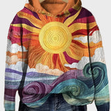 Retro Hoodie su Saulės Spindulio Raštu